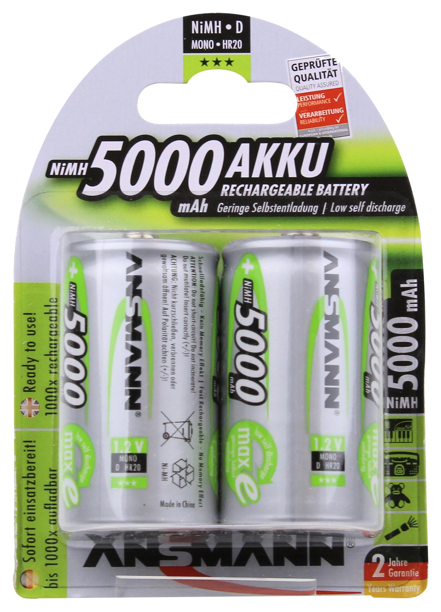 Ansmann Batterie D ricaricabili MaxE NiMH Sì, 5Ah Standard Terminal 1.2V, 5030922