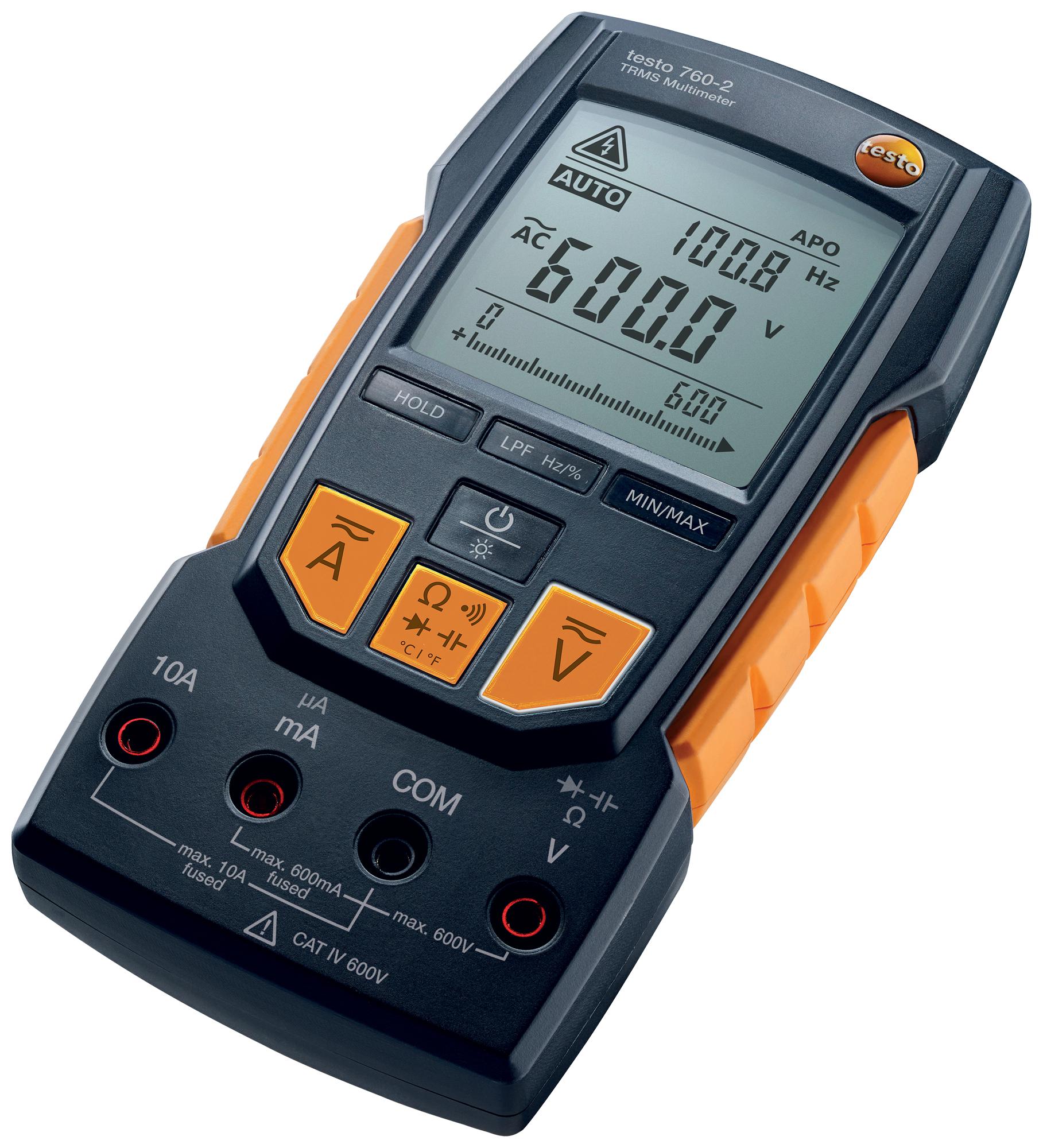 Testo 760-2 Handheld Digital Multimeter, True RMS, 10A ac Max, 10A dc Max, 600V ac Max