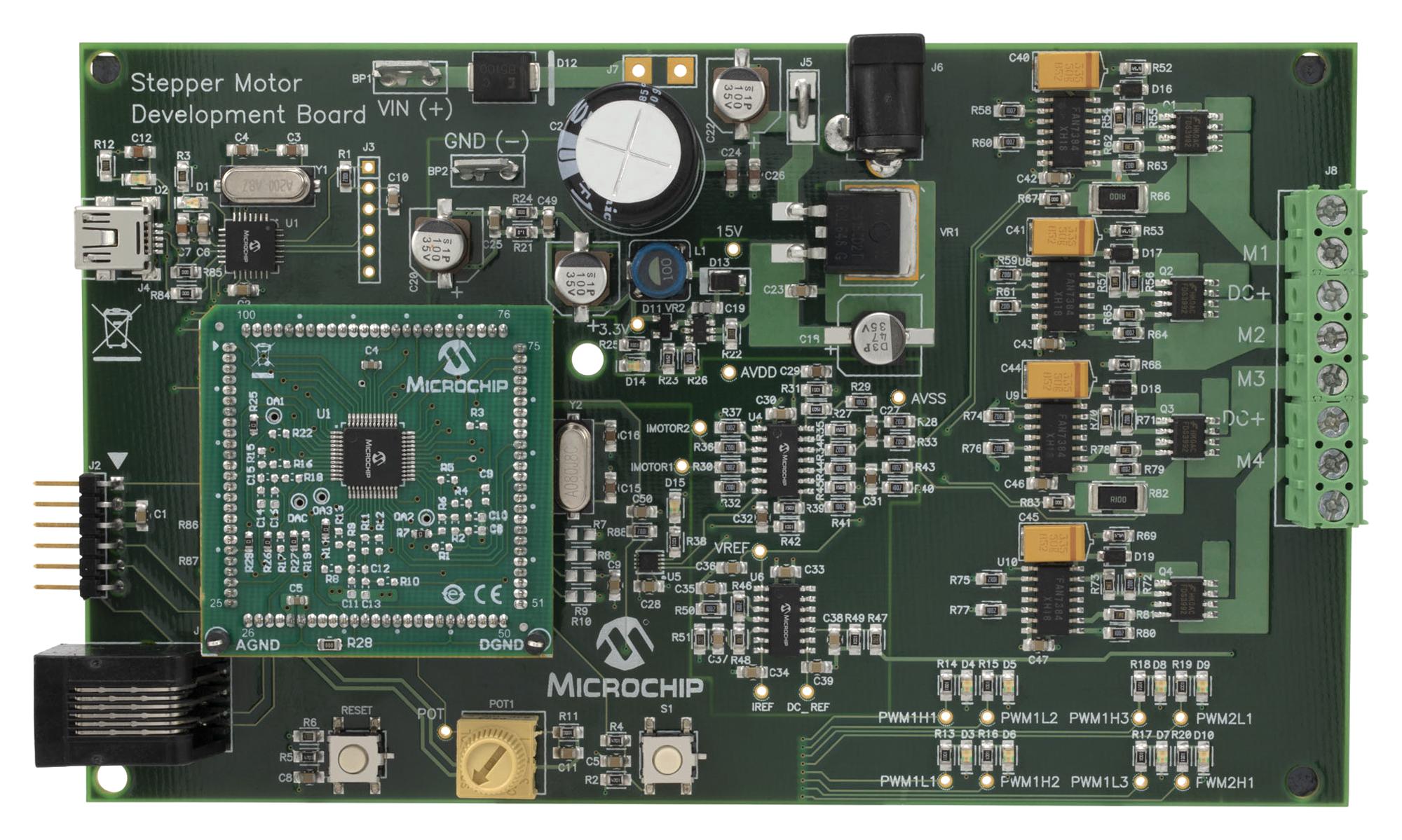Microchip Technology DM330022-1 dsPICDEM MCSM Development Board Stepper for 4-channel, a programmable ADC trigger,