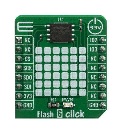 MikroElektronika MIKROE-4067, Flash 6 Click Flash Flash Memory Board for W25Q128JV for Pins and Power