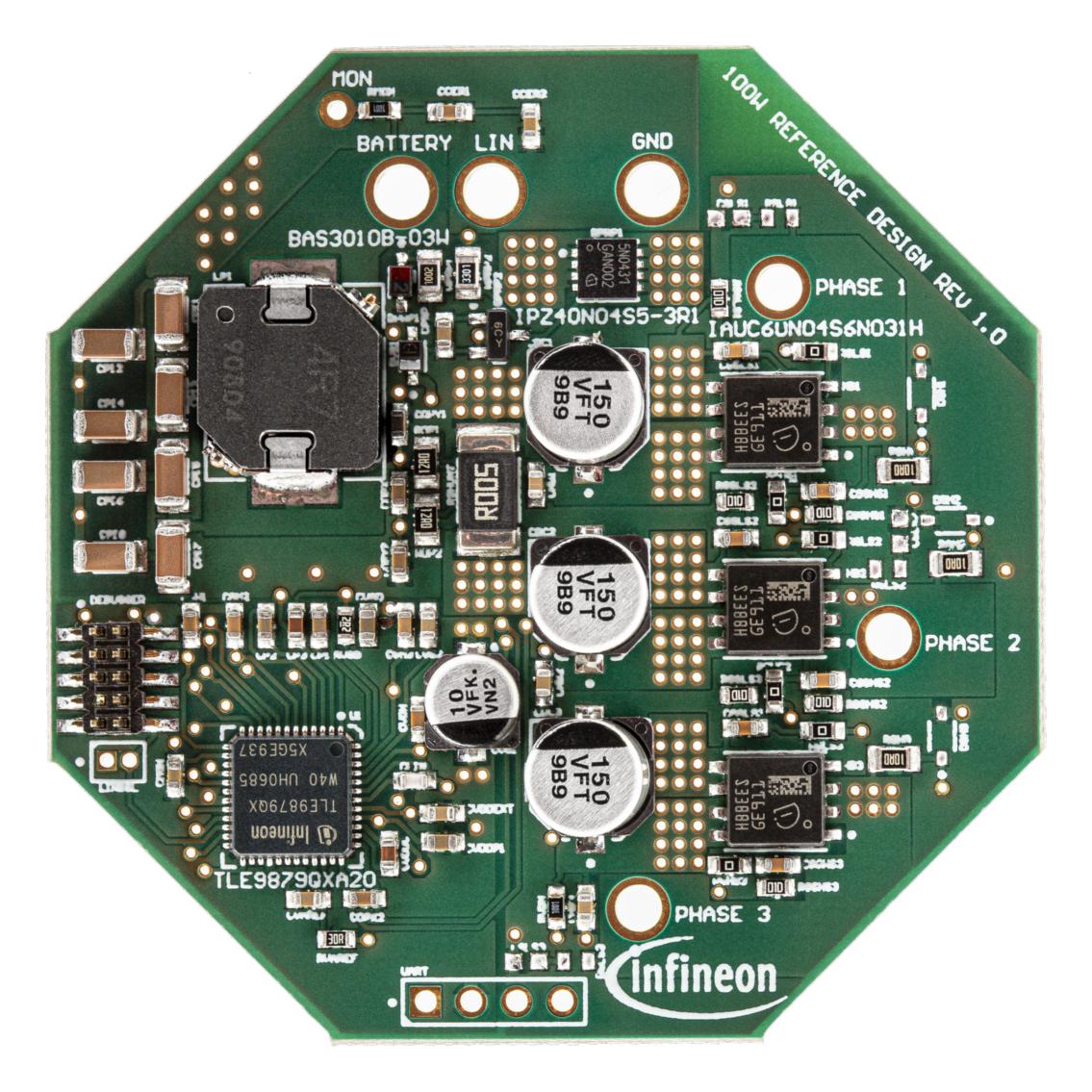 Infineon REF_WATERPUMP100W 3 Phase Motor Drive for MOTIX™ TLE9879QXW40 and IAUC60N04S6N031H for 3phase automotive auxiliary