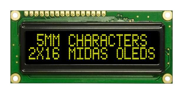 MIDAS DISPLAYS MCOB21605G1V-EYP Pantallas OLED Alfanuméricas