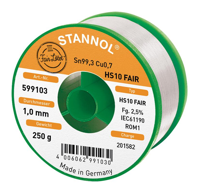 STANNOL HS10 FAIR, 1.0MM, 250G Hilo De Soldadura