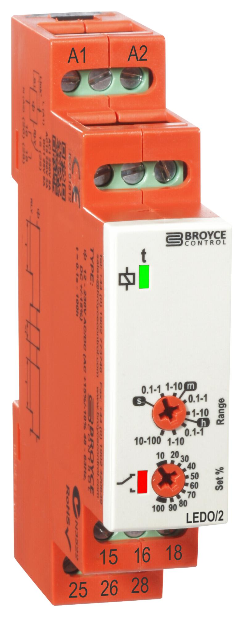 BROYCE CONTROL LEDO/2 12-230V AC/DC Temporizadores Analógicos - Carril DIN