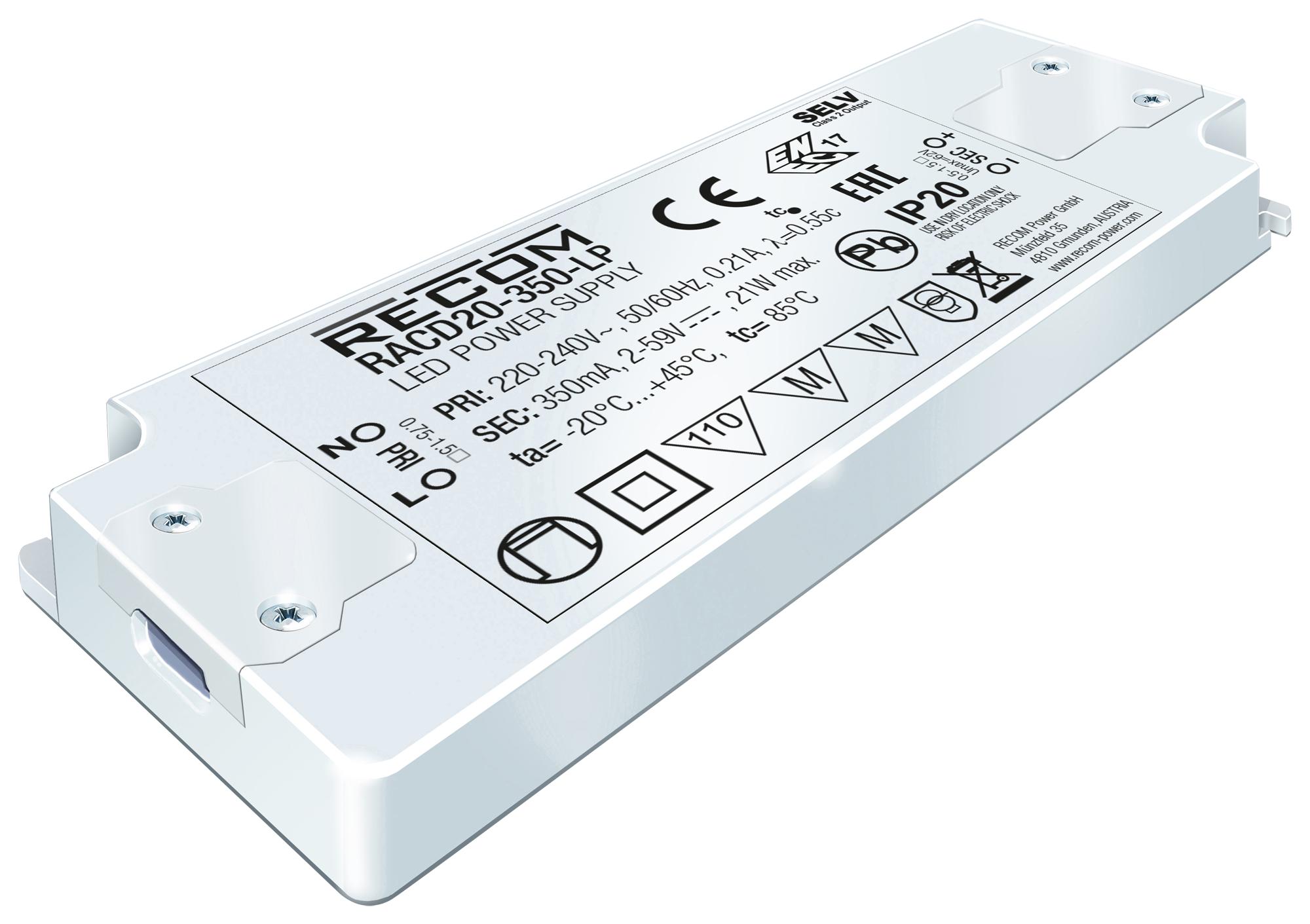 RECOM POWER RACD20-350-LP Fuentes De Alimentación Para LED AC / DC