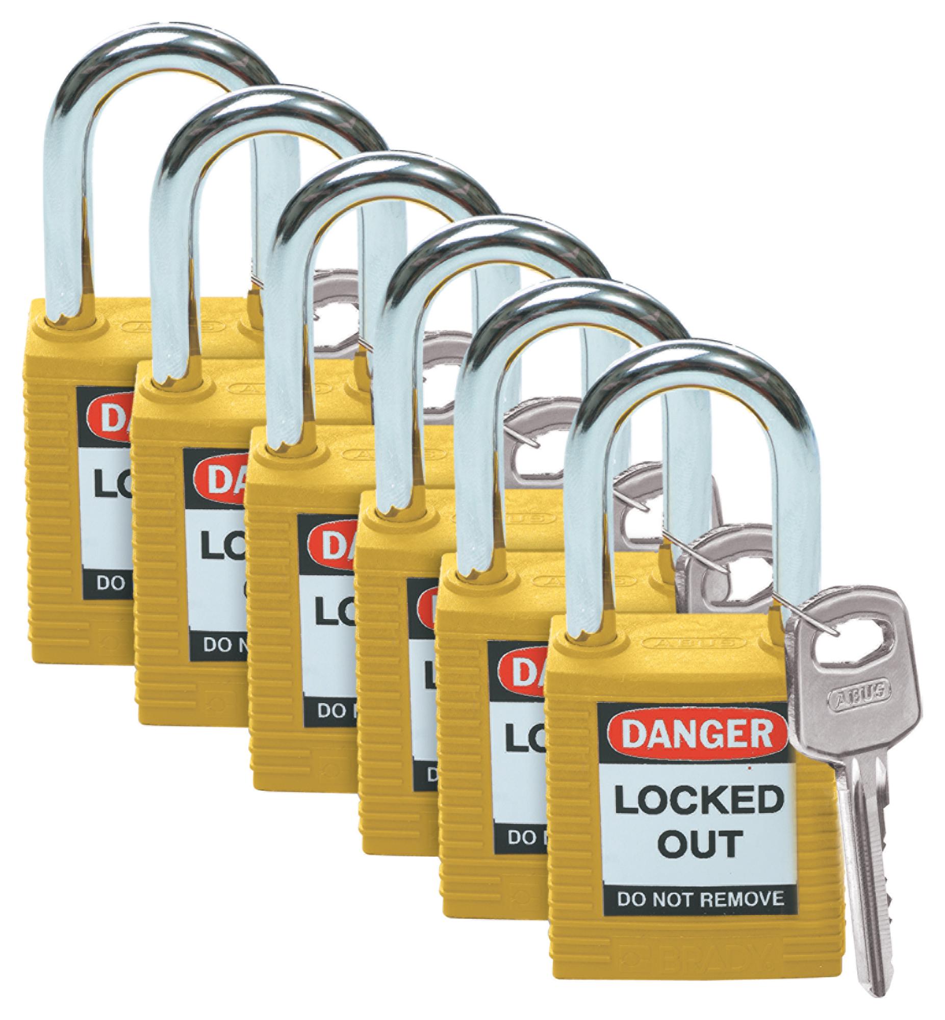 BRADY SFTY PADLOCK STEEL 38MM SHA YELLOW 6/PAC Candados