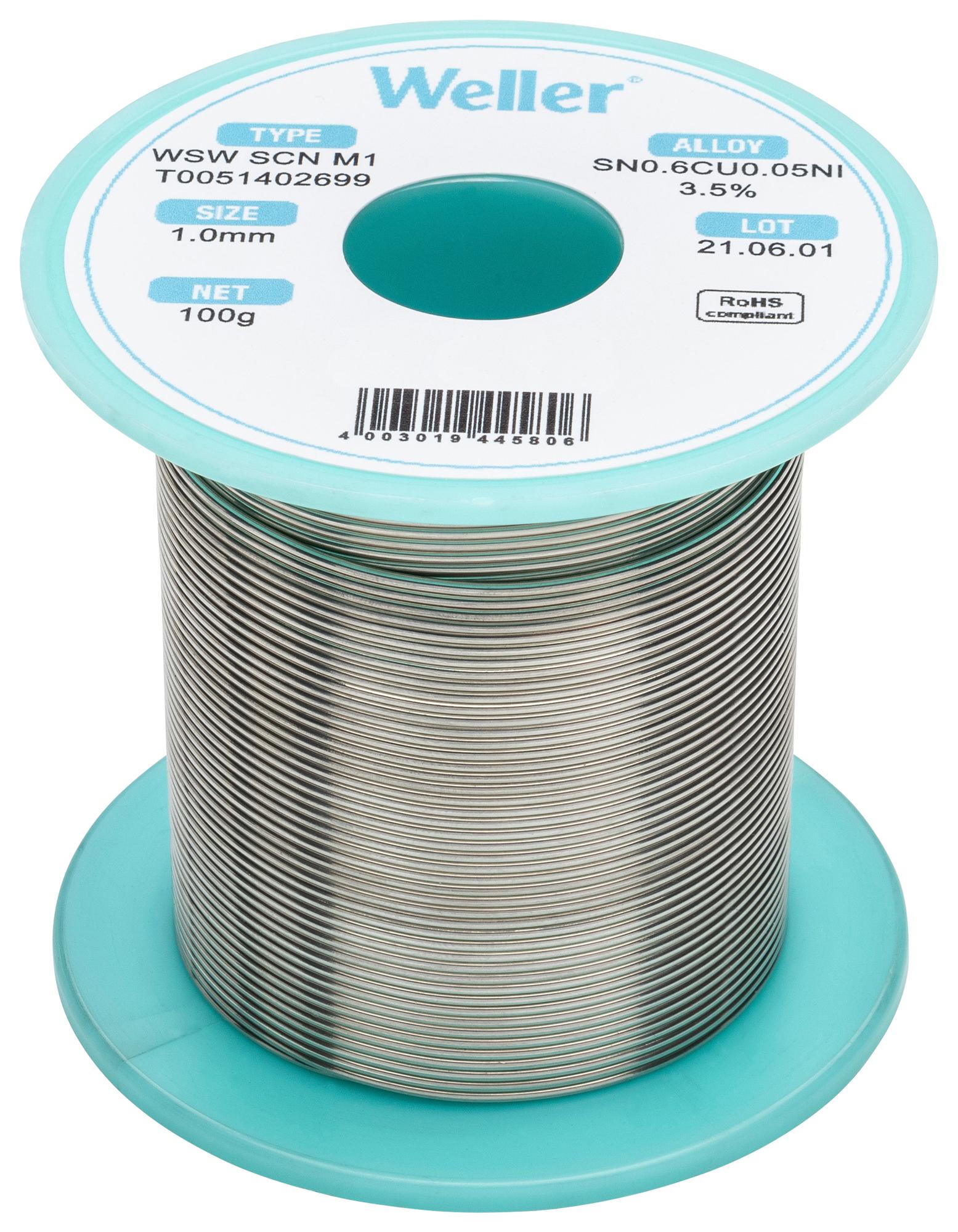 Weller Wire, 1mm Lead Free Solder, 228-229°C Melting Point