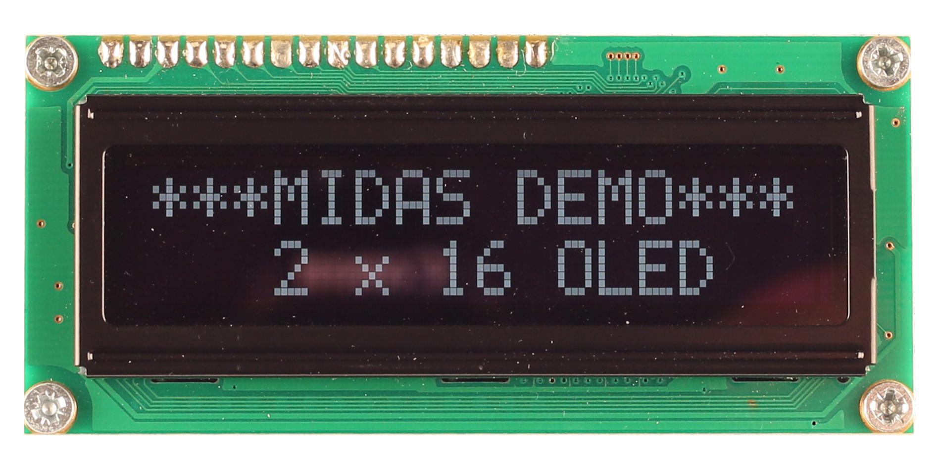 MIDAS DISPLAYS MCOB21605G1V-EWS Pantallas OLED Alfanuméricas