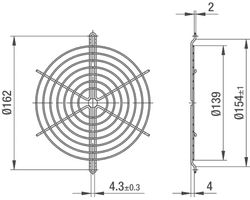 04013-2-4039: Fan Finger Guard, Grille, Steel - Wire Form, 172mm Axial Fans, 162 mm, Bright Nickel Chrome