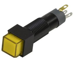 RJS ELECTRONICS - ILLUM. PUSH BUTTON, 8MM, LAT, SQ,YEL - RJS-K8-381-YE-65J